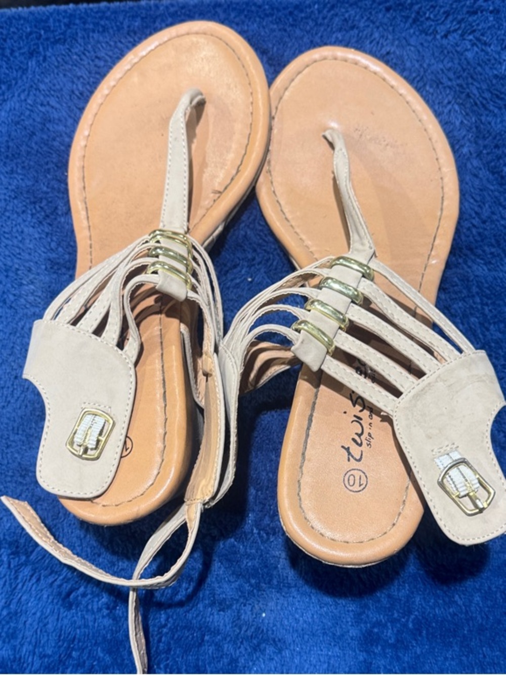 Women's Neutral Beige Strappy Wedge Sandals